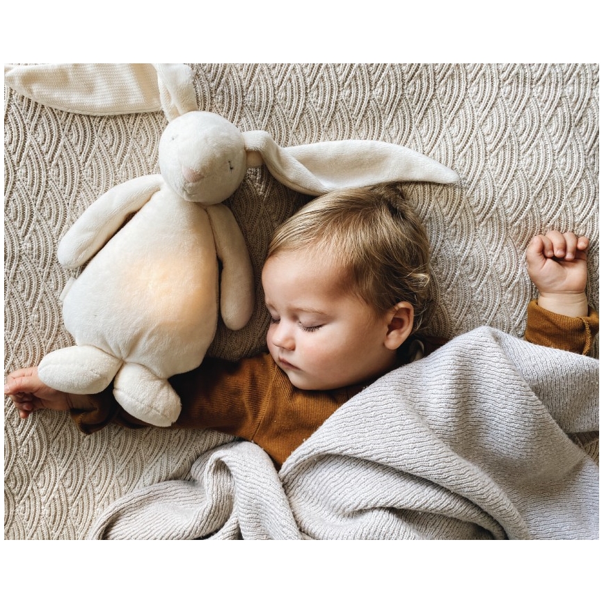 Moonie - Snuggle buddy melodialla ja valolla pupu 2.0 organic Hiekka