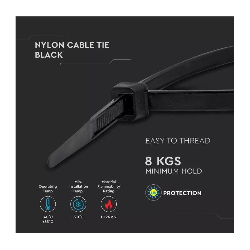 Muovinen taittohihna 2,5x150mm 100kpl musta