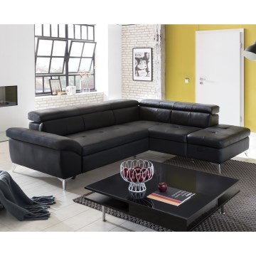 Nahkainen kulmasohva L-mallinen SALERNO II oikea musta, avattava