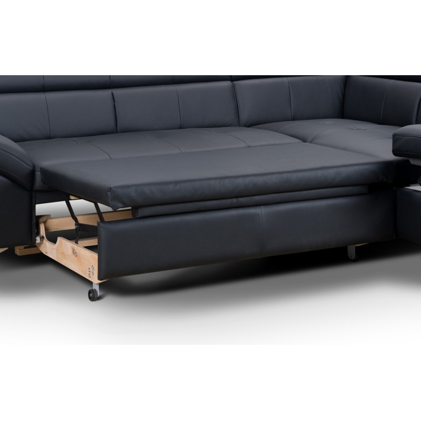 Nahkainen kulmasohva L-mallinen SALERNO II oikea musta, avattava