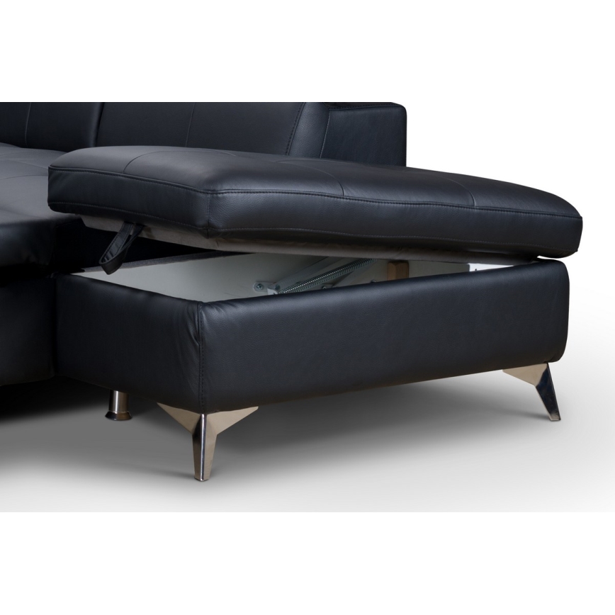 Nahkainen kulmasohva L-mallinen SALERNO II oikea musta, avattava