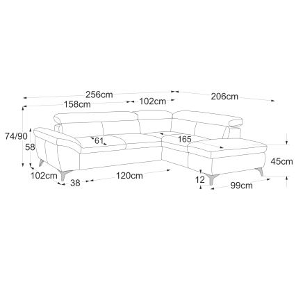Nahkainen kulmasohva L-mallinen SALERNO II oikea musta, avattava