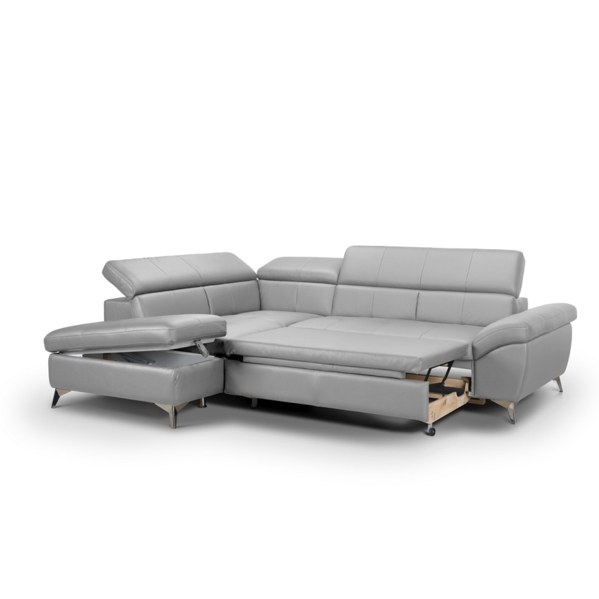 Nahkainen kulmasohva L-mallinen SALERNO II vasen harmaa