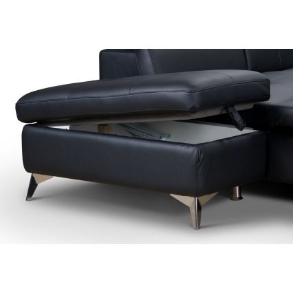 Nahkainen kulmasohva L-mallinen SALERNO II vasen musta, avattava