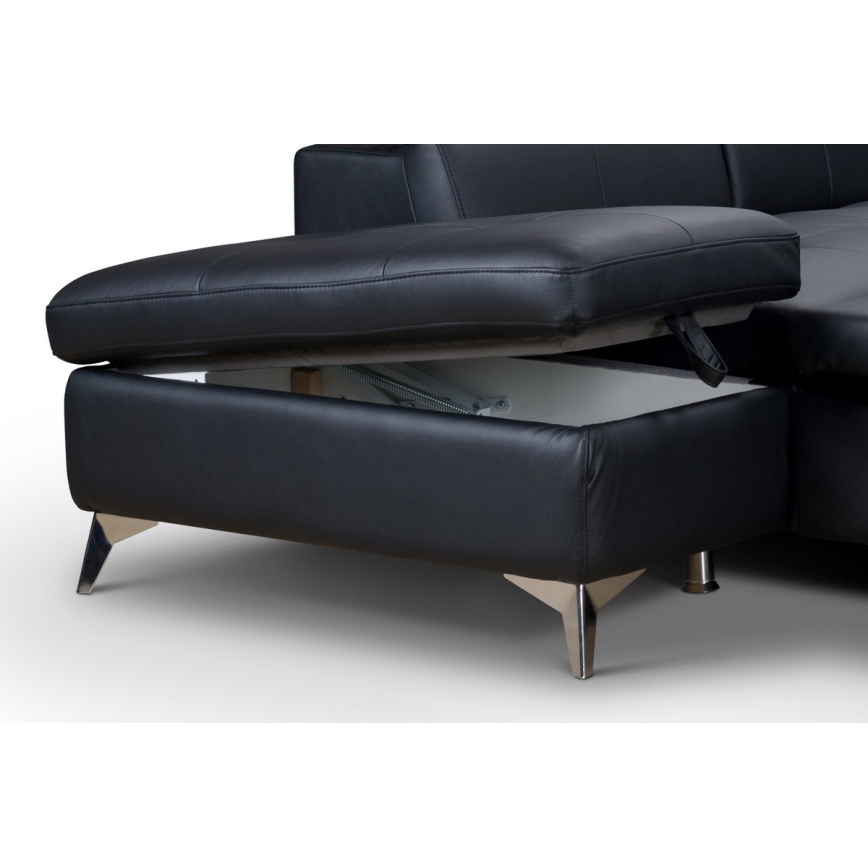 Nahkainen kulmasohva L-mallinen SALERNO II vasen musta, avattava