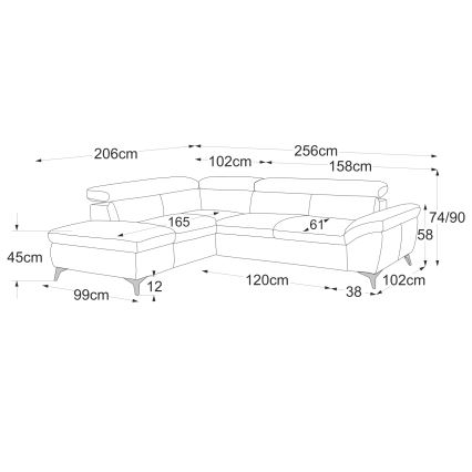 Nahkainen kulmasohva L-mallinen SALERNO II vasen musta, avattava