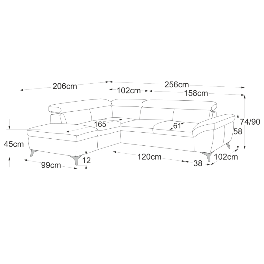 Nahkainen kulmasohva L-mallinen SALERNO II vasen musta, avattava