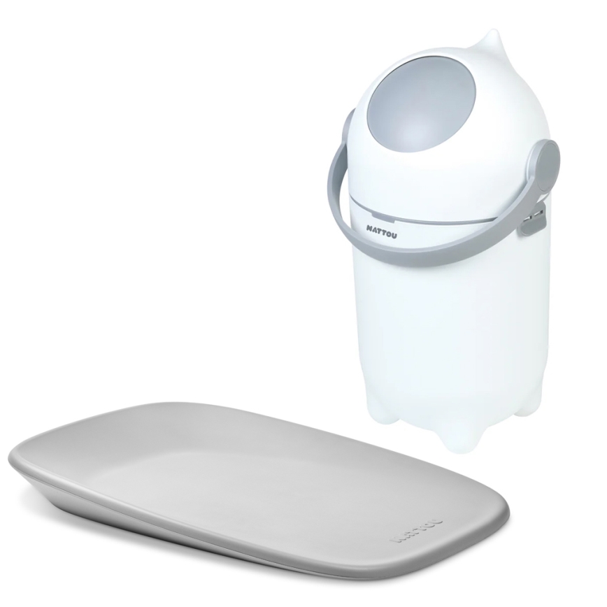 Nattou - Vaipparoskis ja hoitoalusta SOFTY 50x70 cm valkoinen/harmaa