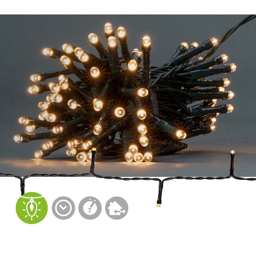 LED-ulkovalosarja, 48 LEDiä, 7 toimintoa, 3×AA, 4,1 m, IP44, lämmin valkoinen