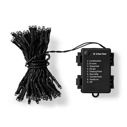 LED Valoketju 96xLED/7 toimintoa/3xAA 7,7m IP44 lämmin valkoinen