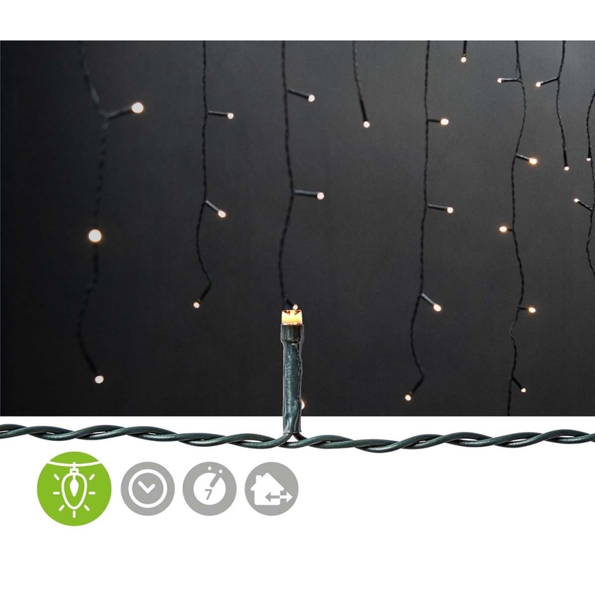 LED-ulkojouluverho 180 LED/7 valotilaa 10,9 m IP44 lämmin valkoinen