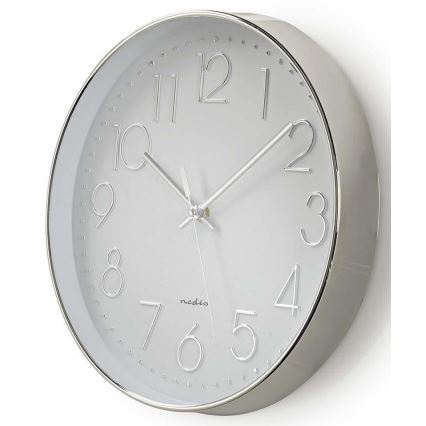 Seinäkello 1xAA valkoinen/hopea