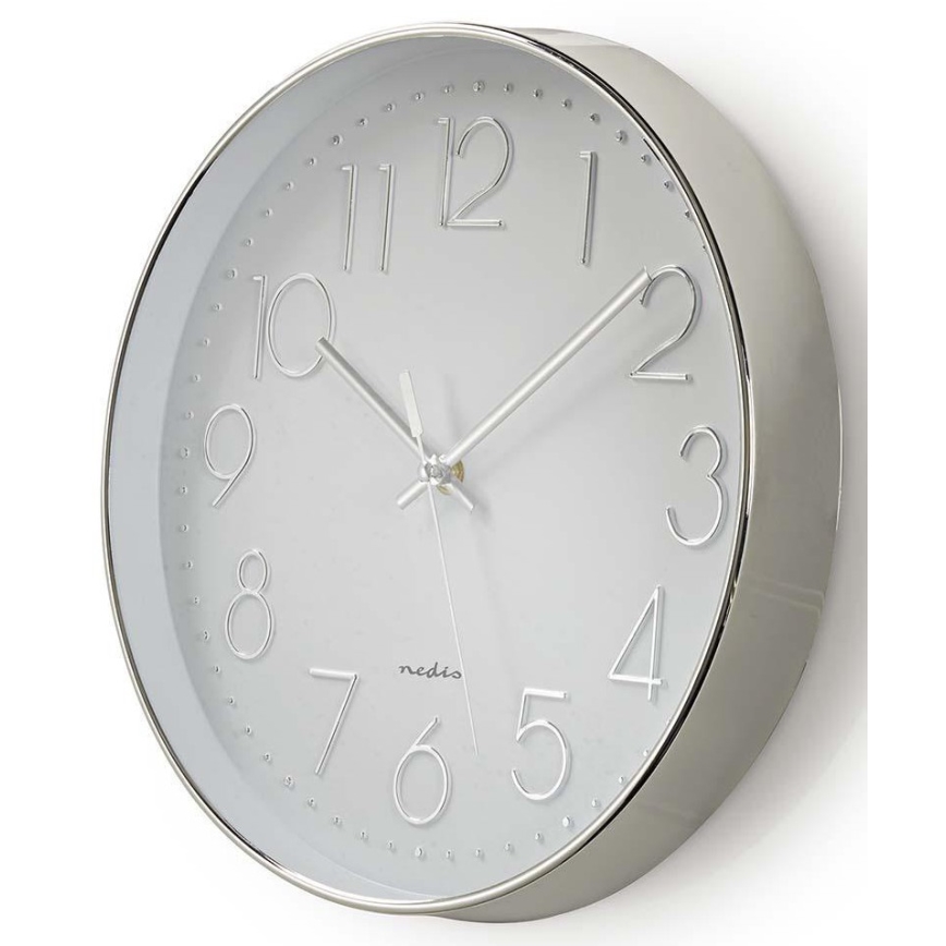 Seinäkello 1xAA valkoinen/hopea