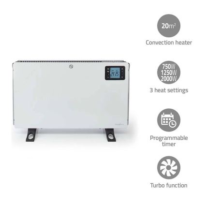 Sähköinen suora-/konvektorilämmitin 750/1250/2000W/230V Wi-Fi Tuya + kaukosäädin