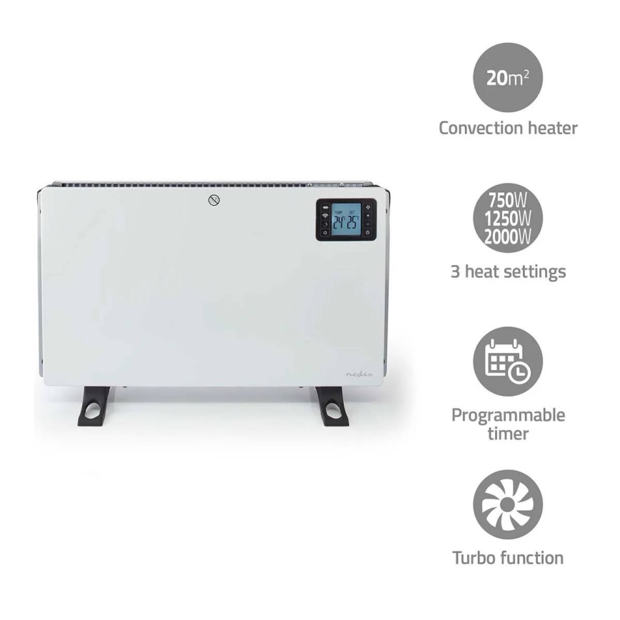 Sähköinen suora-/konvektorilämmitin 750/1250/2000W/230V Wi-Fi Tuya + kaukosäädin