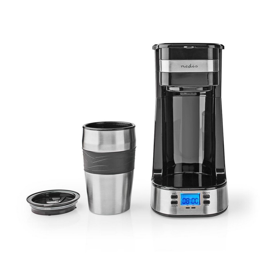 Yhden kupin kahvinkeitin 0,4 l, ajastimella ja matkakupilla
