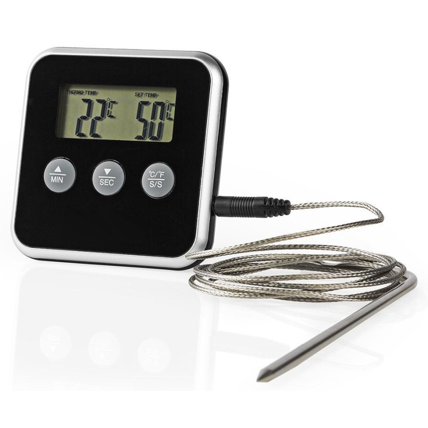 Lihalämpömittari näytöllä ja ajastimella 0-250 °C 1xAAA