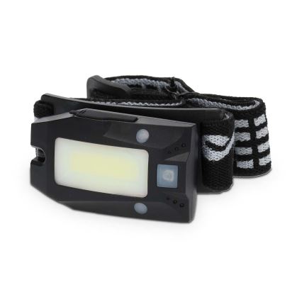 LED himmennettävä ladattava otsalamppu liiketunnistimella LED/5V 500 mAh IPX4 musta