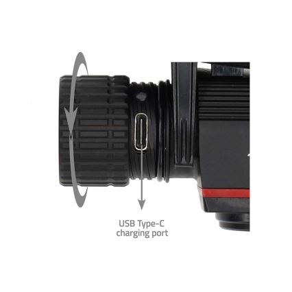 Himmennettävä ladattava alumiininen LED-otsalamppu 10W/5V 2200 mAh IPX8 musta