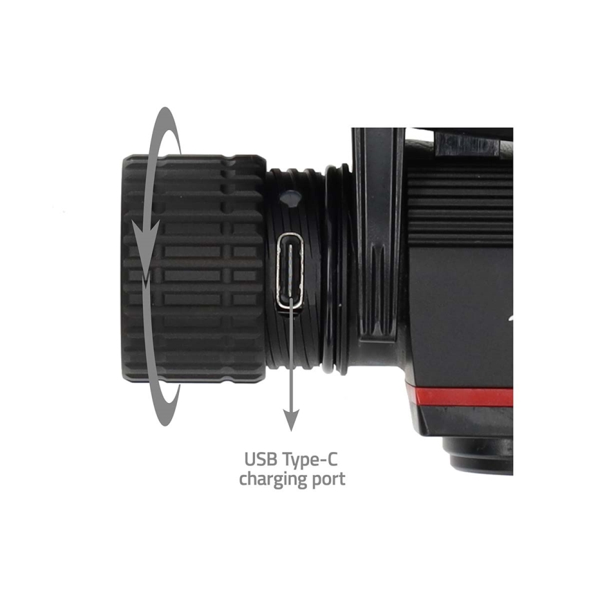 Himmennettävä ladattava alumiininen LED-otsalamppu 10W/5V 2200 mAh IPX8 musta