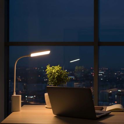 LED-himmennettävä ladattava kosketusohjattu säädettävä pöytälamppu klipsillä LED/5W/1200 mAh valkoinen