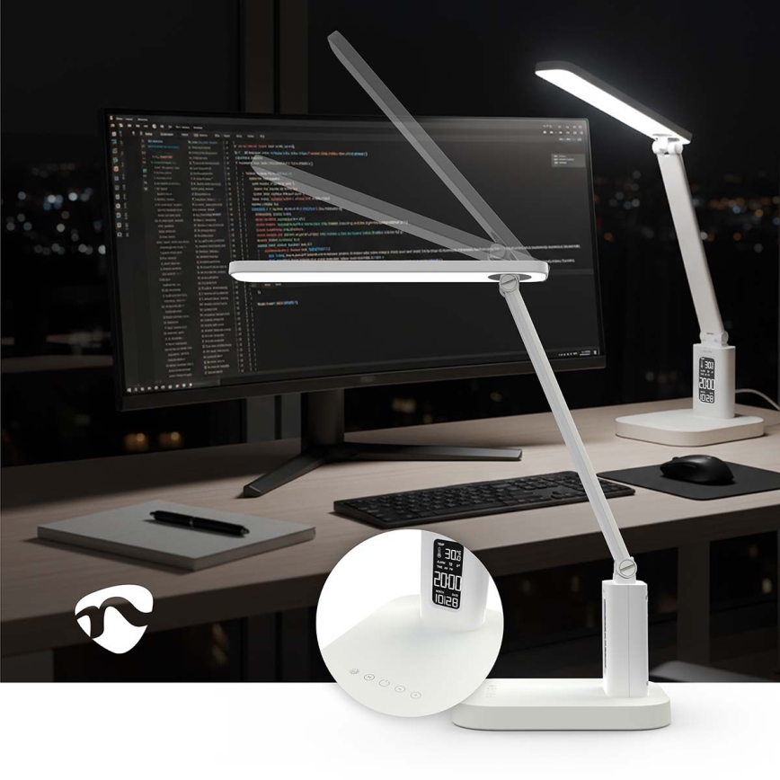 LED himmennettävä ladattava kosketusohjattu pöytälamppu näytöllä LED/7,5W/1200 mAh 3000/4000/5700K CRI 90 valkoinen