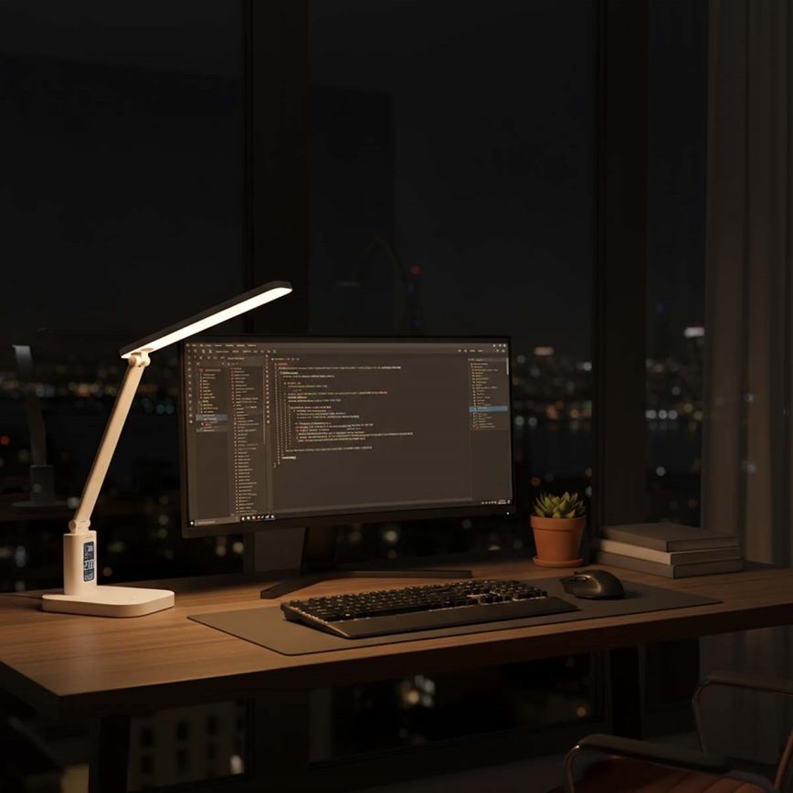 LED himmennettävä ladattava kosketusohjattu pöytälamppu näytöllä LED/7,5W/1200 mAh 3000/4000/5700K CRI 90 valkoinen