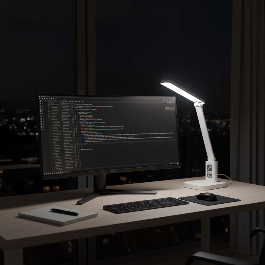 LED himmennettävä ladattava kosketusohjattu pöytälamppu näytöllä LED/7,5W/1200 mAh 3000/4000/5700K CRI 90 valkoinen