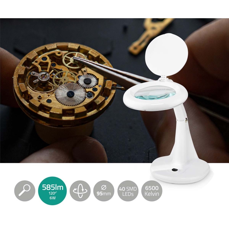 LED-pöytävalaisin suurennuslasilla LED/6,5W/230V 6500K