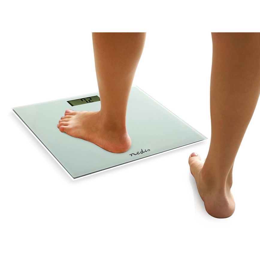 Digitaalinen henkilövaaka, toimii yhdellä CR2032-paristolla, valkoinen