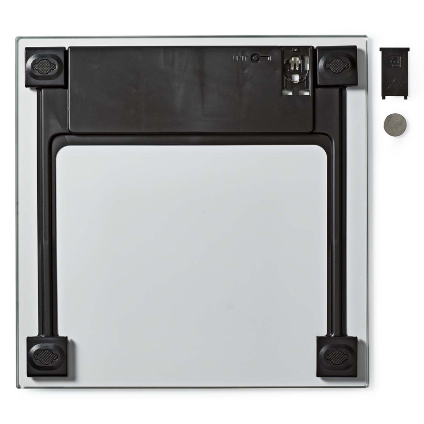 Digitaalinen henkilövaaka, toimii yhdellä CR2032-paristolla, valkoinen