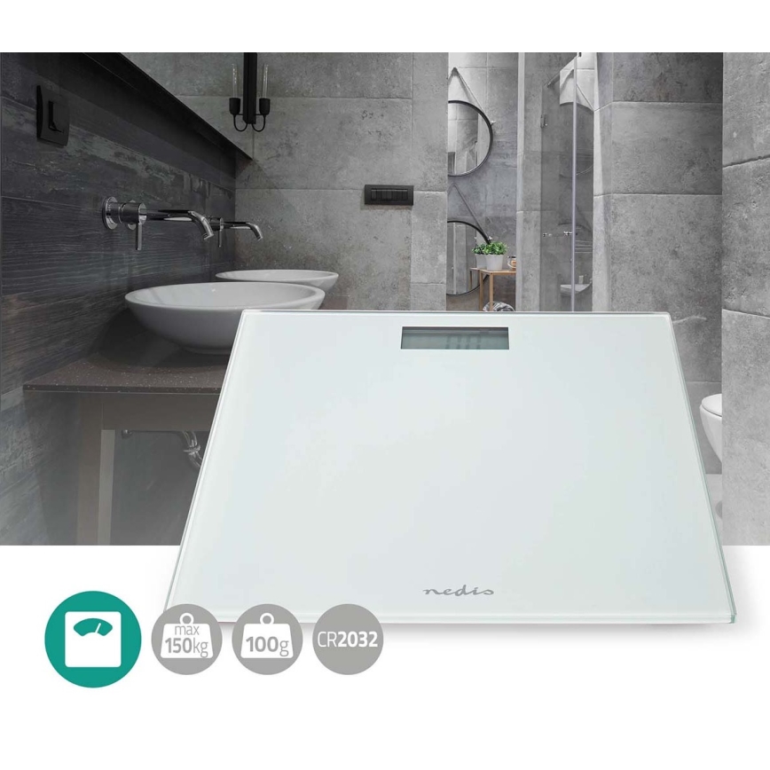 Digitaalinen henkilövaaka, toimii yhdellä CR2032-paristolla, valkoinen