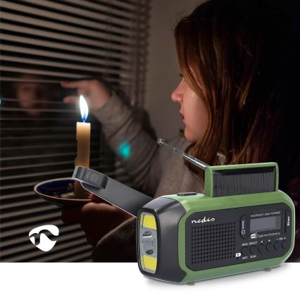 DAB+/FM-radio veivillä, aurinkopaneelilla ja LED-valolla, 5V/2500 mAh, vihreä/musta