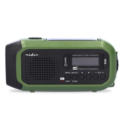 DAB+/FM-radio veivillä, aurinkopaneelilla ja LED-valolla, 5V/2500 mAh, vihreä/musta