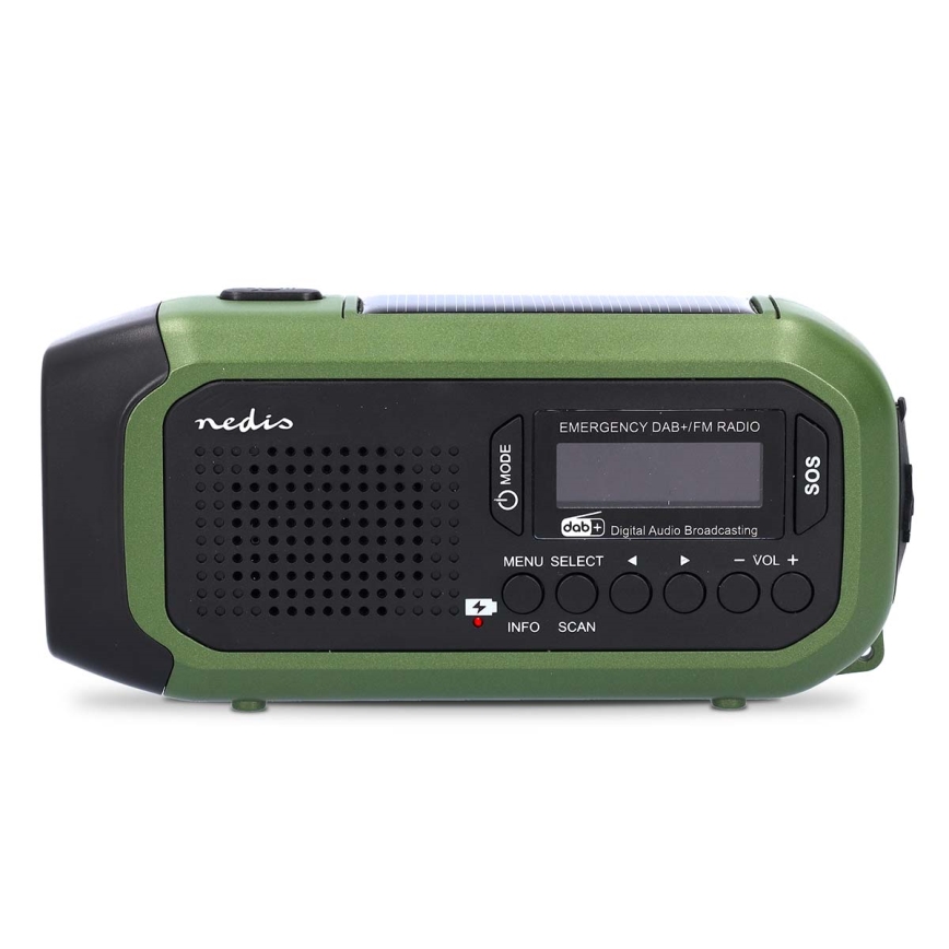 DAB+/FM-radio veivillä, aurinkopaneelilla ja LED-valolla, 5V/2500 mAh, vihreä/musta