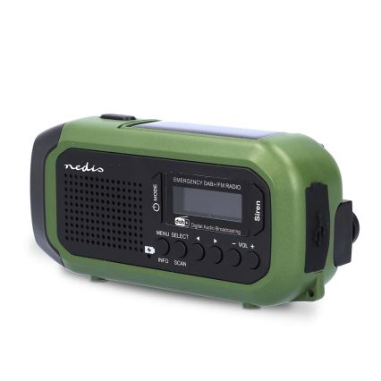 DAB+/FM-radio veivillä, aurinkopaneelilla ja LED-valolla, 5V/2500 mAh, vihreä/musta