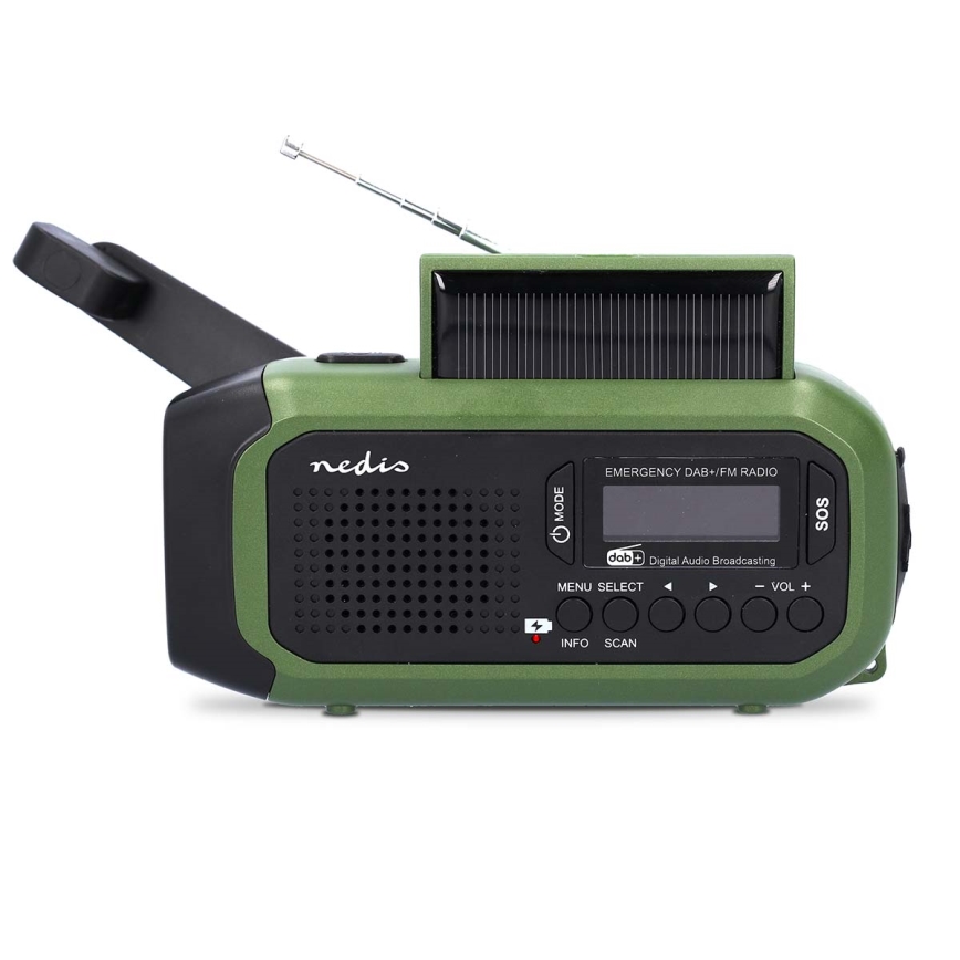 DAB+/FM-radio veivillä, aurinkopaneelilla ja LED-valolla, 5V/2500 mAh, vihreä/musta