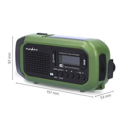 DAB+/FM-radio veivillä, aurinkopaneelilla ja LED-valolla, 5V/2500 mAh, vihreä/musta