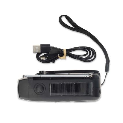 AM/FM-kampiradio aurinkopaneelilla ja LED-taskulampulla 2000 mAh