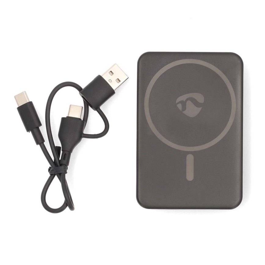 Magnetinen 2-in-1 Power Bank MagSafe 5000 mAh langattomalla latauksella, musta