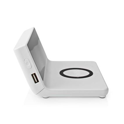 Herätyskello LCD-näytöllä ja langattomalla 15W/5V laturilla + 1xCR2032 valkoinen