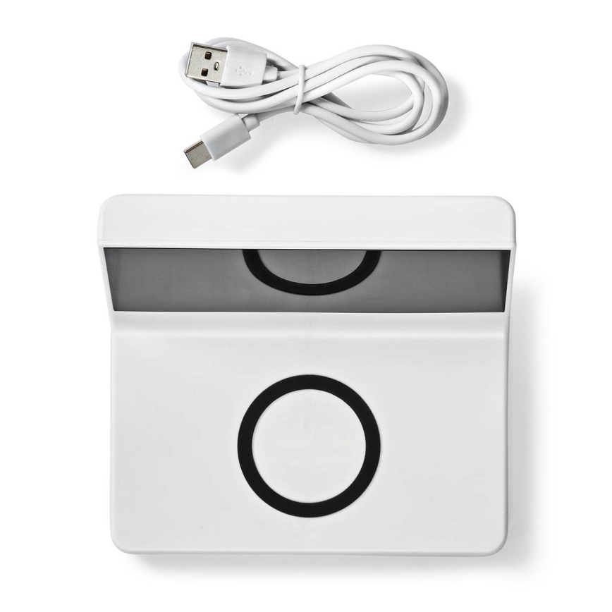 Herätyskello LCD-näytöllä ja langattomalla 15W/5V laturilla + 1xCR2032 valkoinen