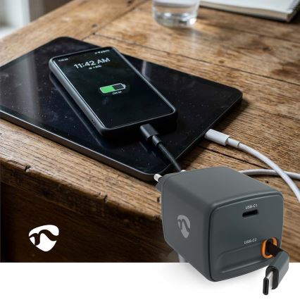 Kelautuvalla kaapelilla varustettu Power Delivery 65W 2× USB-C -laturi, musta