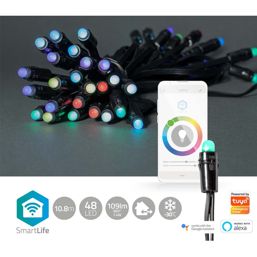 LED RGB Valoketju ulos 48xLED 13,8m IP65 Wi-Fi Tuya