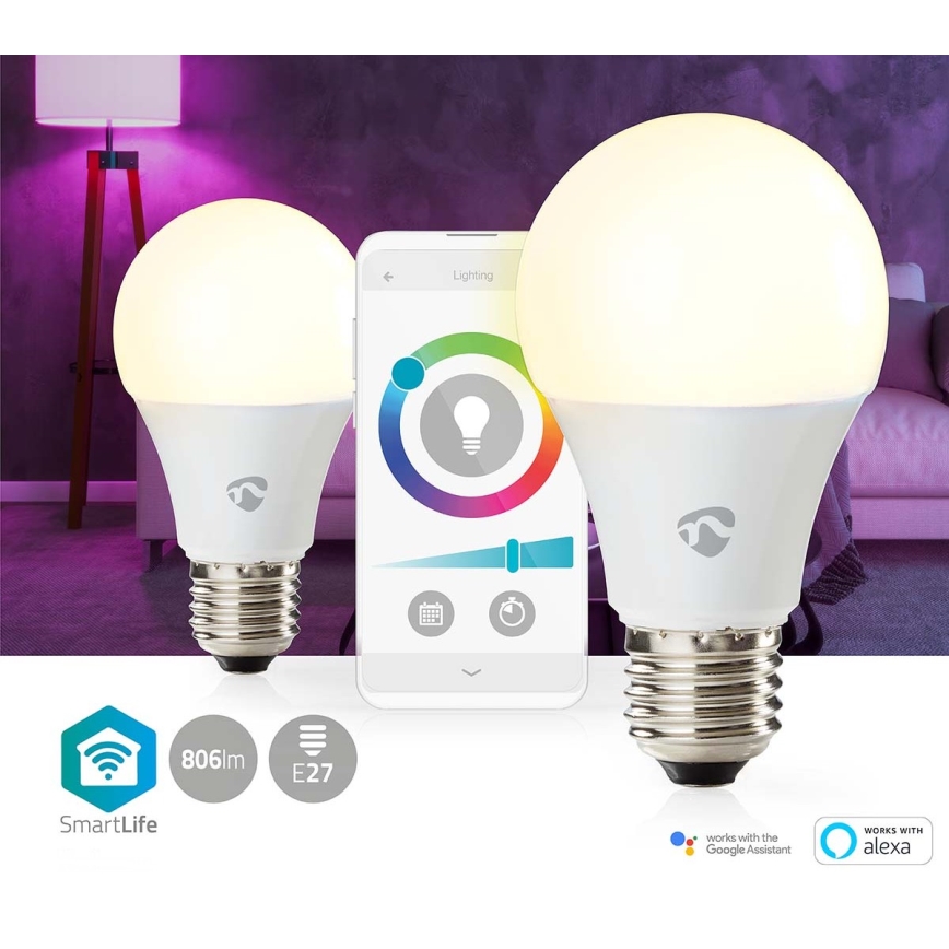 Setti 2x LED RGBW himmennettävä lamppu SmartLife E27/9W/230V Wi-Fi 2700-6500K