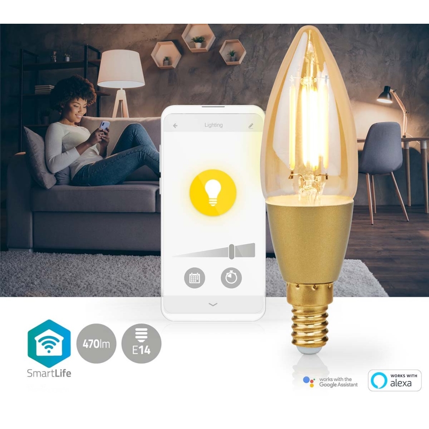 Himmennettävä LED-polttimo Smartlife E14/4,9W/230V 1800-3000K Wi-Fi Tuya