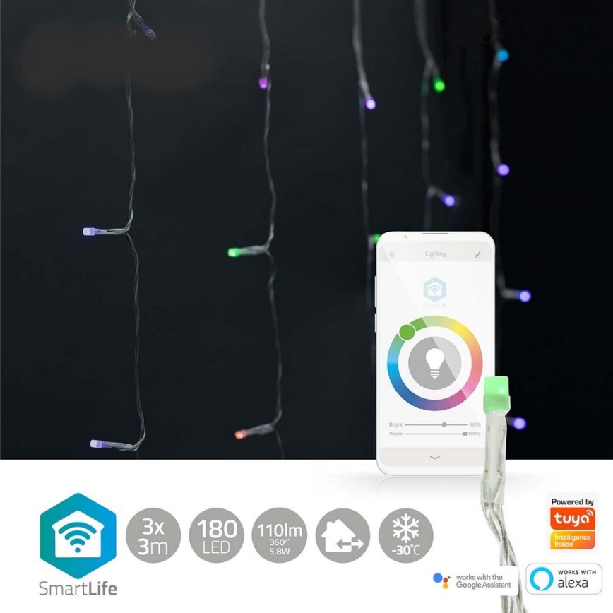 LED RGB Jouluverho 180xLED/7 toimintoa 6m IP65 Wi-Fi Tuya