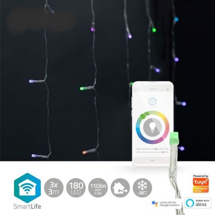RGB-LED-verho 180 LED, 7 toimintoa, 6 m, IP65, Tuya Wi‑Fi