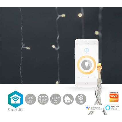 LED jouluverho 200xLED/8 toimintoa 6m IP65 Wi-Fi Tuya lämmin valkoinen