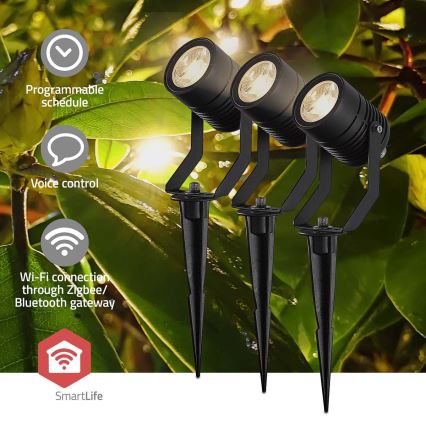 3 kpl himmennettävä LED RGBW -ulkovalaisin SmartLife LED/3W/230V IP65 Wi‑Fi Tuya musta